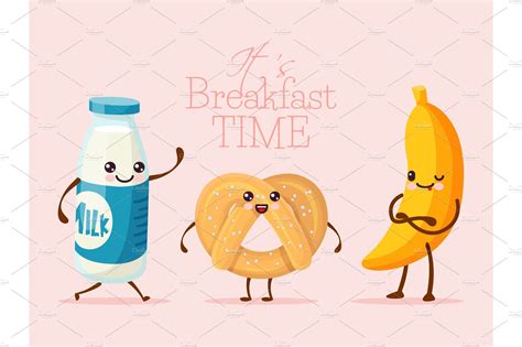 Breakfast funny cartoon character | Food Illustrations ~ Creative Market