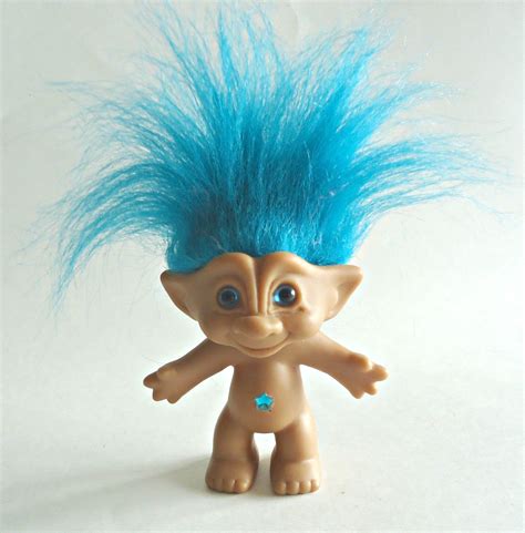 Vintage Troll Doll Ace Novelty Treasure Troll Doll Blue Hair Blue Star ...