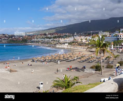 The beach of Playa Fanabe in Playa de Las Americas Tenerife Canary ...