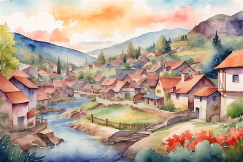 Village Watercolor Landscape Background Graphic by Forhadx5 · Creative ...