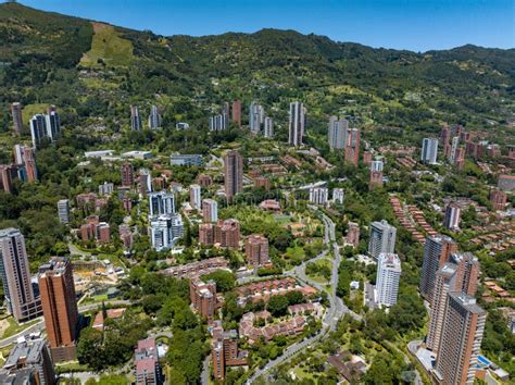 Aerial Shot of a Downtown El Poblado in Medellin, Colombia with Green ...