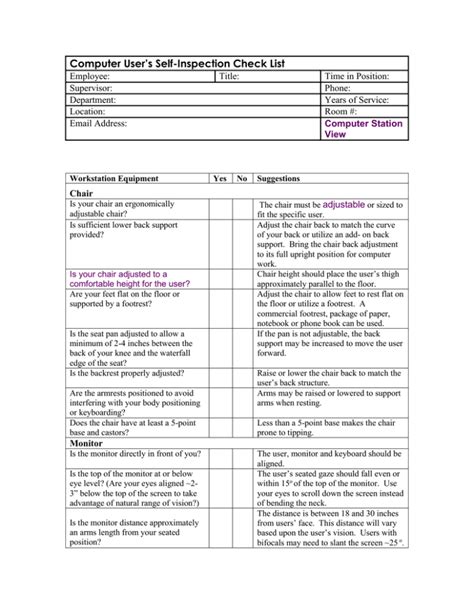 Computer Workstation Checklist