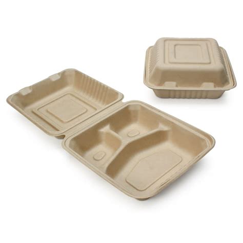 Buy 100% Compostable Disposable Food Containers with Lids [8”X8” 3-Comp ...