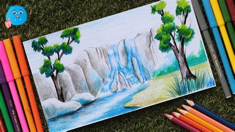 Waterfall Colour Pencil Drawing ~ Pin On Art Board | Bodaswasuas