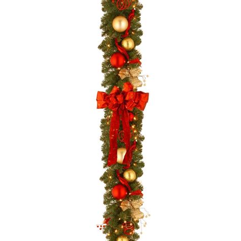 Decorative Collection 9 ft. Cozy Christmas Garland with Red and Clear ...