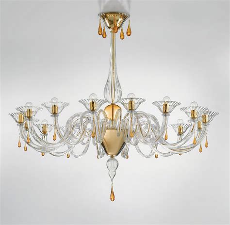 Modern Murano chandelier lighting clear glass and gold metal finish ...