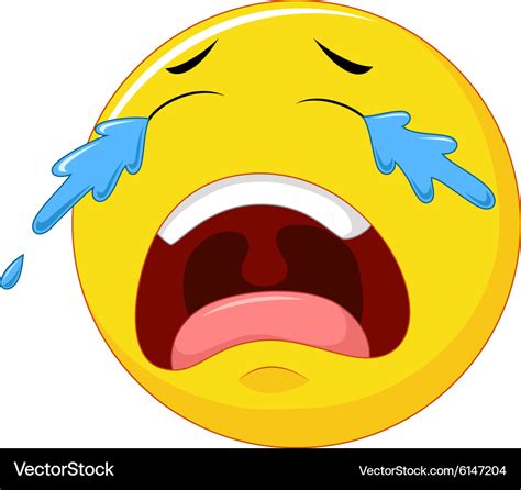 Crying emoticon smiley face character with tears Vector Image