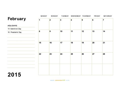 February 2015 Calendar - Blank Printable Calendar Template in PDF Word ...