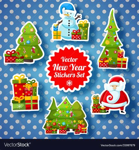 New year stickers collection Royalty Free Vector Image