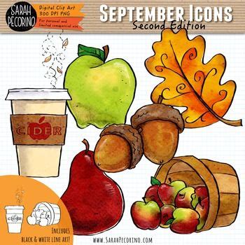 This monthly themed September Clip Art Calendar Icons with fall themed ...