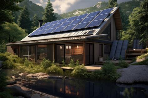 Premium AI Image | Solar panels on a remote cabin surrounded by nature