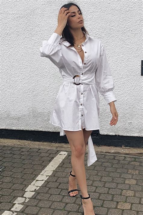 White Belted Oversized Shirt Dress