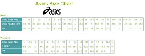 Asics Kids Shoe Size Chart