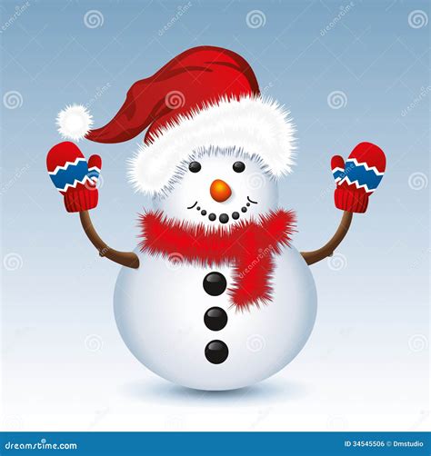 Vector Christmas Snowman with Santa Hat and Gloves Stock Vector ...