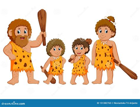 Caveman Family At Wild Nature Landscape Vector Cartoon | CartoonDealer ...