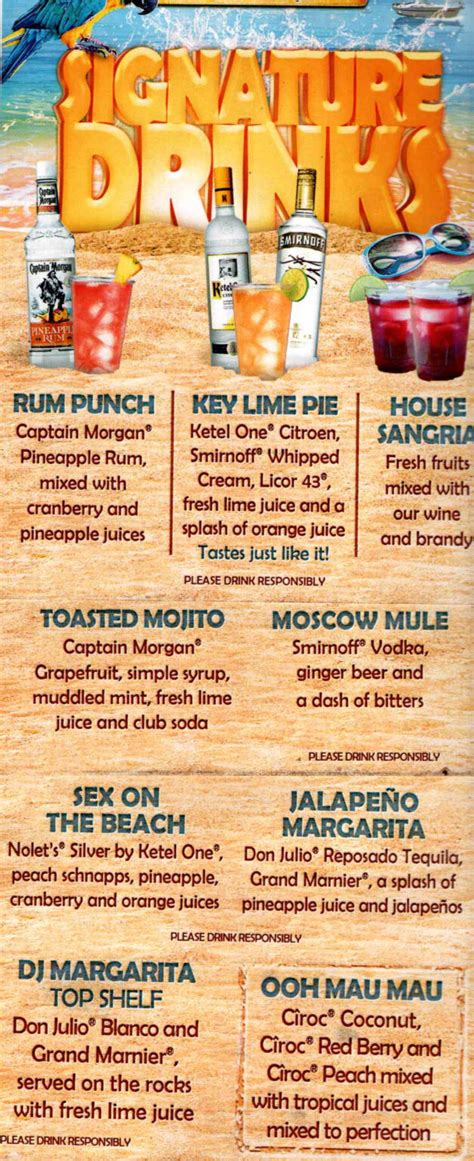 Drinks Menu - Rick's Reef - St Pete Beach