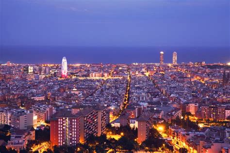 Barcelona Skyline Panorama At Night Stock Photo - Image of europe, city ...