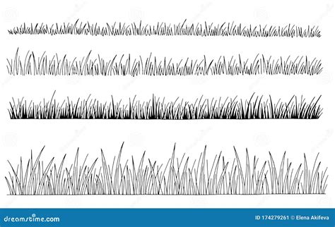 Grass Set Graphic Black White Isolated Sketch Illustration Vector Stock ...