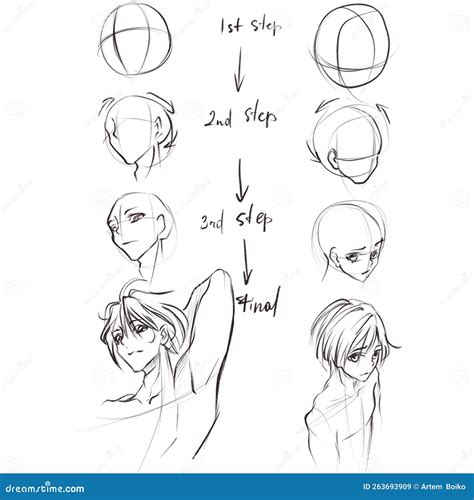 How To Draw Anime Manga Head Top View. Stock Illustration ...