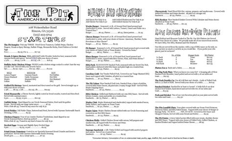 The Pit Menu, Menu for The Pit, Rincon, Savannah - Urbanspoon/Zomato