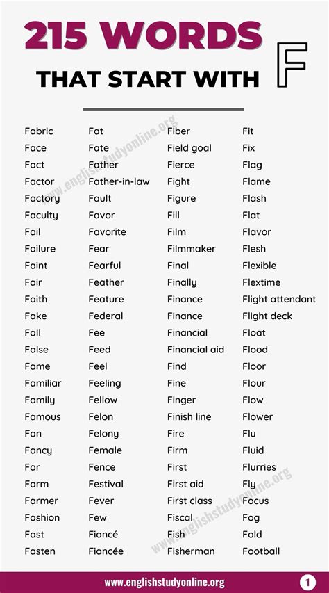 2500+Words That Start with F | Useful F Words List - English Study Online