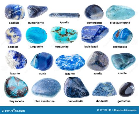 Set of Various Tumbled Blue Stones with Names Stock Image - Image of ...