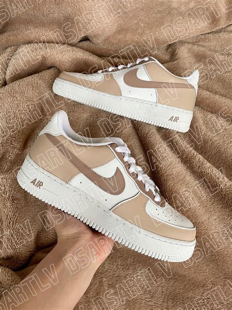 Nike Air Force 1 Custom Sneakers Beige Brown | Etsy