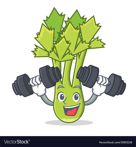 Fitness celery character cartoon style Royalty Free Vector