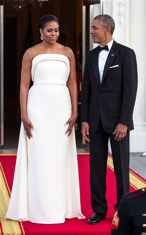 Michelle Obama Stuns in Cream Column Dress at State Dinner: Photos