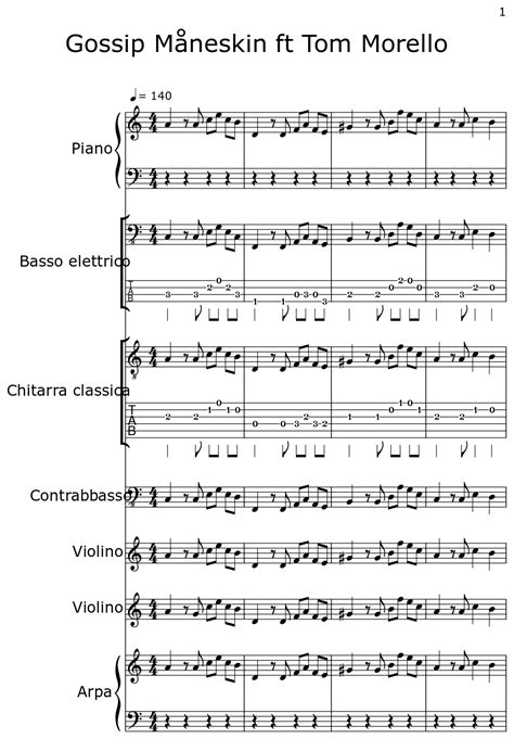 Gossip Måneskin ft Tom Morello - Sheet music for Piano, Electric Bass ...