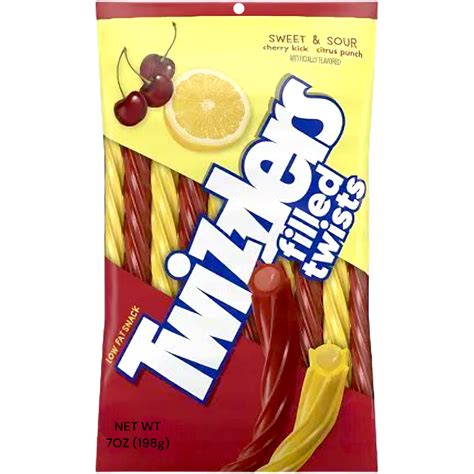 Twizzlers Sweet & Sour Cherry Kick & Citrus Punch Filled Twists Peg Ba ...