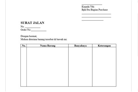 Cara Membuat Surat Jalan Pembelian Barang di Ms Word & Contohnya ...