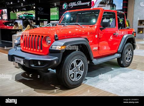 Jeep Wrangler four-wheel drive off-road SUV car at the Brussels ...