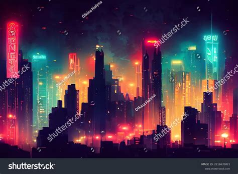 Futuristic City Concept Art Cityscape Night Stock Illustration ...