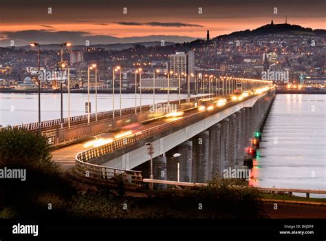 The Tay road bridge across the river Tay at Dundee in Scotland looking ...