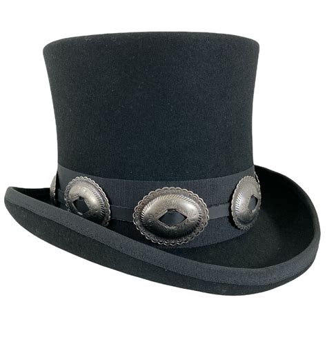 Black 100% Wool Felt Top Hat Concho Band Victorian Costume Slash Mad ...