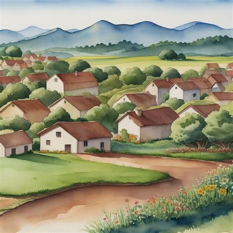 Premium AI Image | Village landscape watercolor