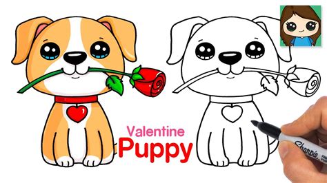 Comment dessiner un chiot avec une rose pour la Saint-Valentin facilement