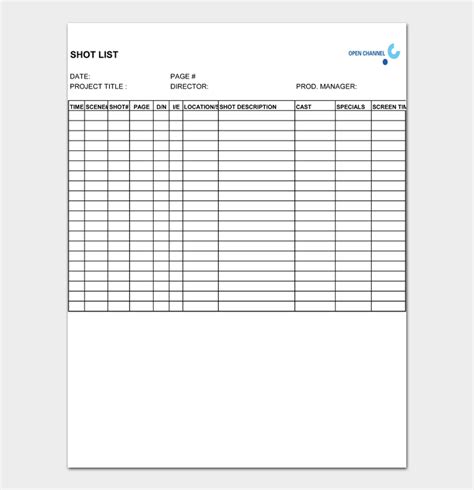 26 Free Shot List Templates [Film & Photography] - Word, Excel, PDF