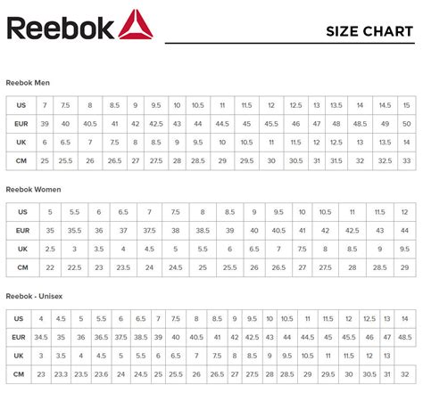 REEBOK SIZE CHART