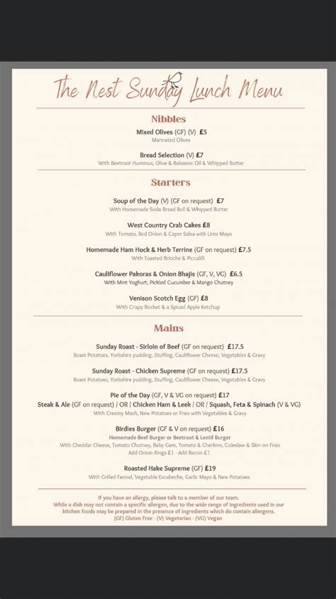 The Nest Petersfield's full menu online