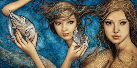 realistic portrait of beautiful siren with her fish, | Stable Diffusion ...