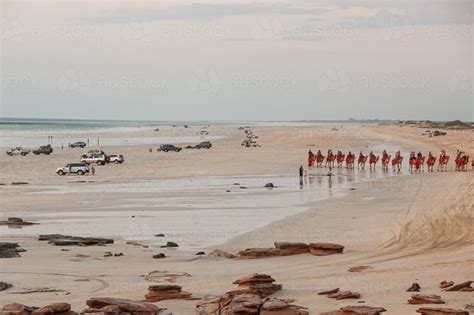 Image of Cable beach Broome with camel rides and 4WD vehicles on the ...