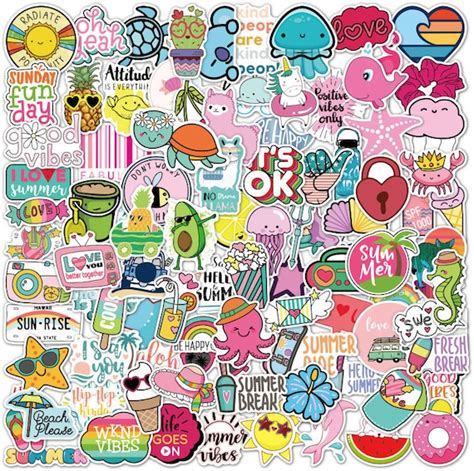 5-100 Summer Water Bottle Stickers Laptop Stickers Waterproof - Etsy