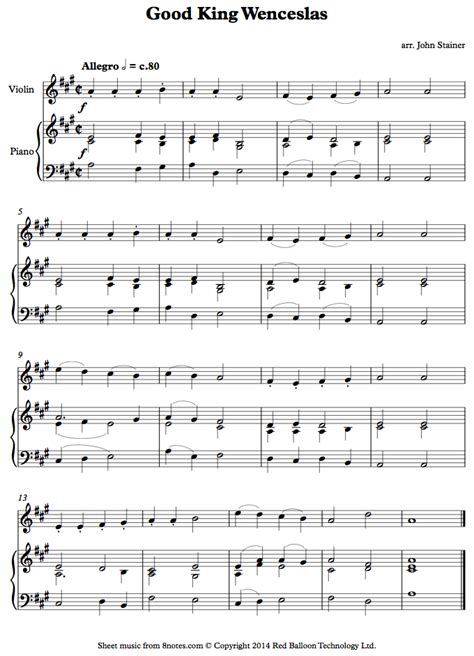 Good King Wenceslas sheet music for Violin - 8notes.com