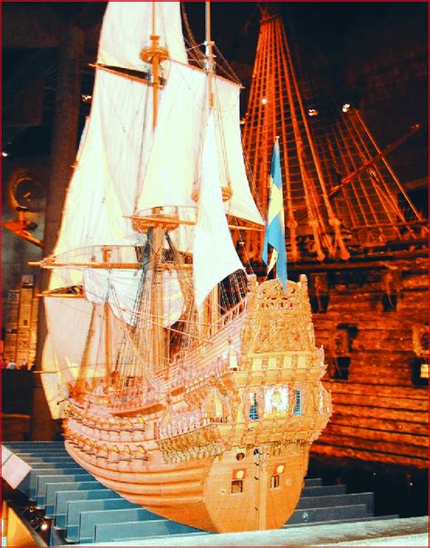 The restored Vasa, housed in Stockholm's Vasa Museum (model in ...