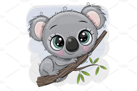 Cartoon Koala is sitting on a tree | Animal Illustrations ~ Creative Market