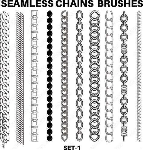 Seamless Chain pattern brushes flat sketch vector illustrator Brush set ...