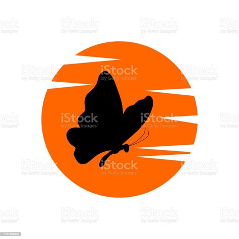 Silhouette Of A Butterfly On A Orange Background Stock Illustration ...