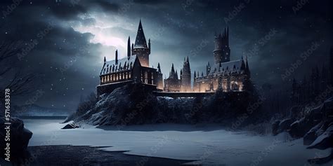 Hogwart Castle at Winter Night Stock Illustration | Adobe Stock